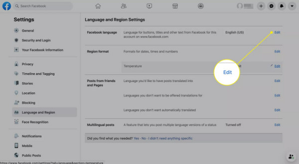 edit facebook language