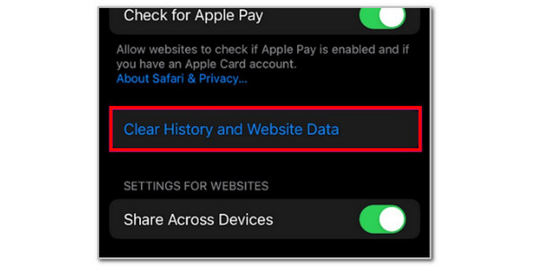 Tap Clear History And Website Data Button