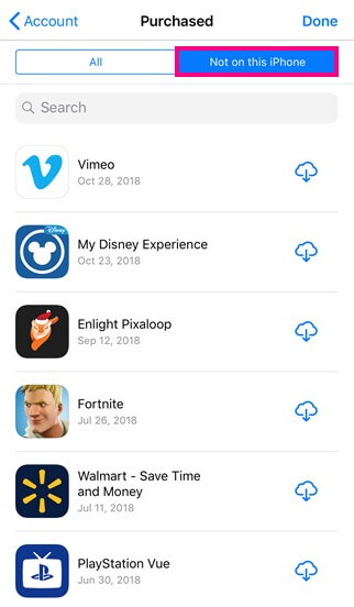 Select purchases and choose Not on This iPhone