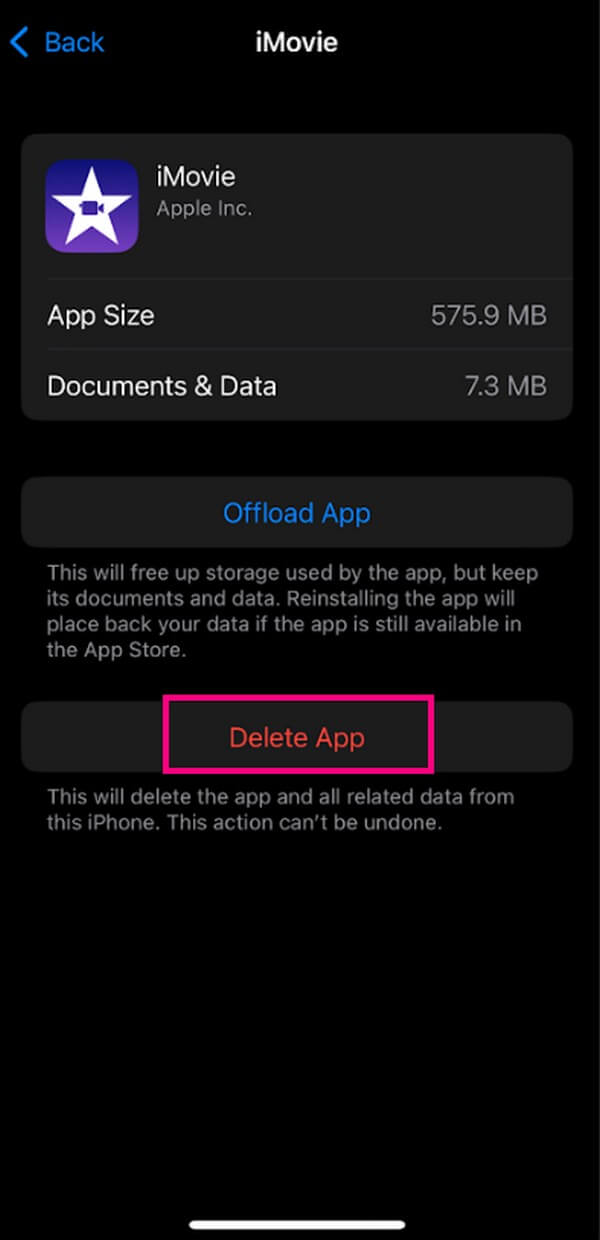 select the Delete App option