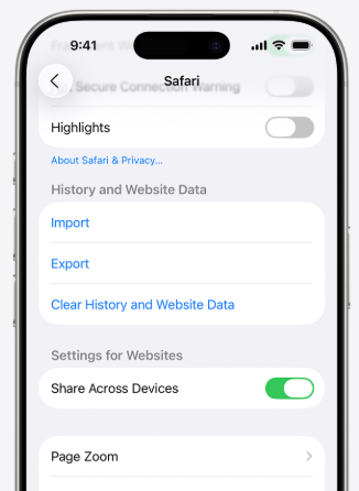 Clear History and Website Data