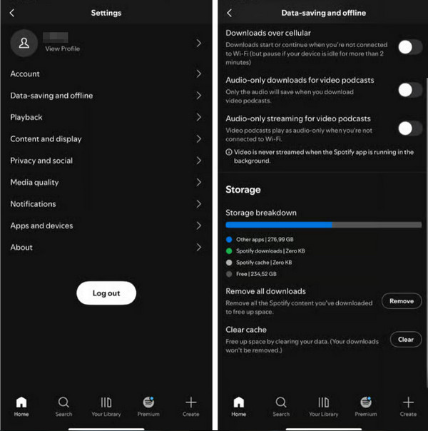 Clear Cache on iPhone Spotify