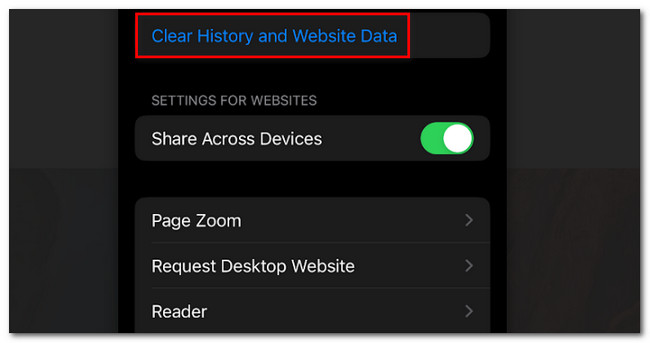 toque borrar historial y datos del sitio web