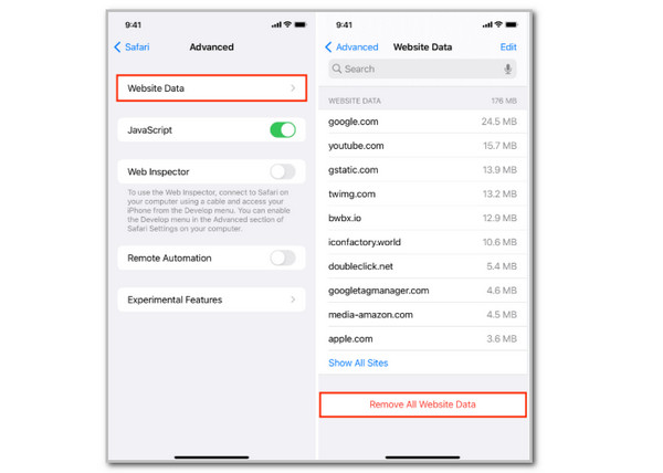 Tap Website Data Button