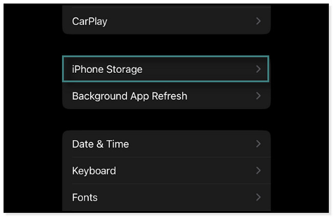 locate the iPhone Storage section