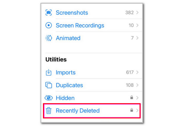 Tap Recently Deleted Folder