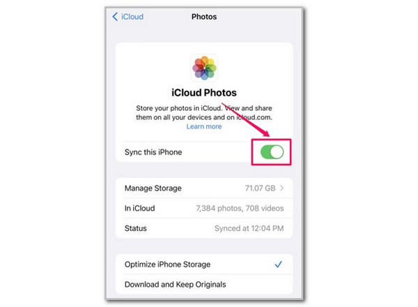 Toggle Off Sync This iPhone Slider