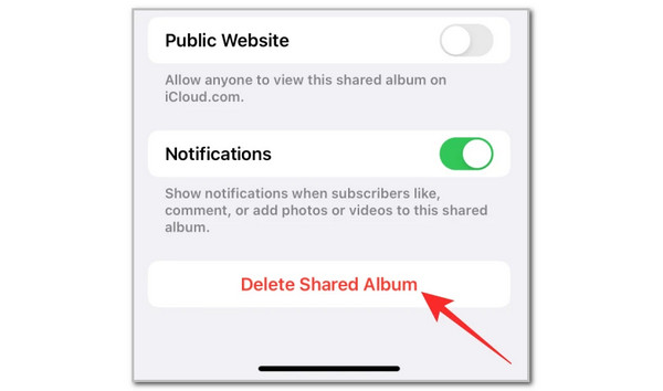 Tap Delete Shared Album Button