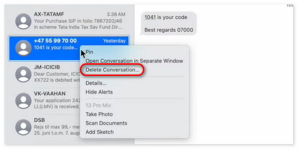 delete conversation on messages on mac