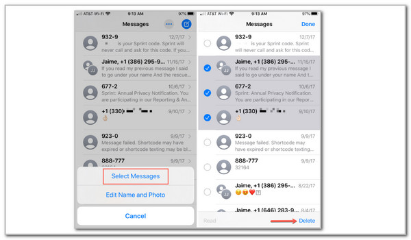 Tap Select Messages Button