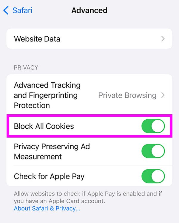activeer de functie Alle cookies blokkeren