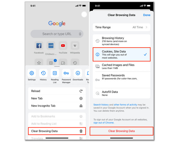 Tap Clear Browsing Data Button