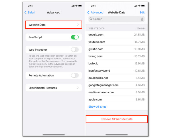 Tap Website Data Button