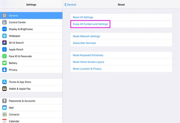 erase ipad on settings