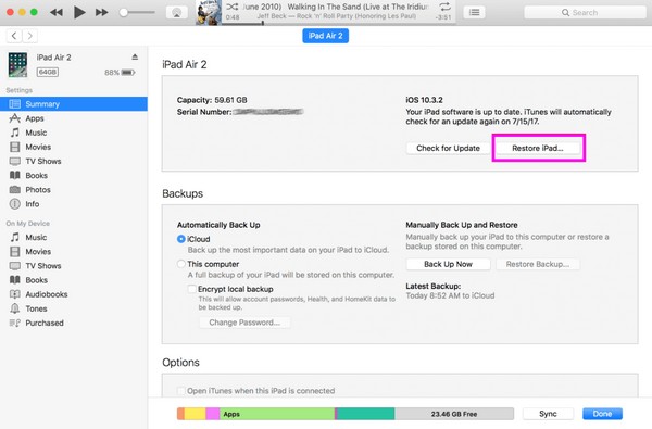 borrar ipad a través de itunes