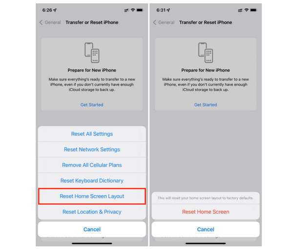 Tap Reset Home Screen Button