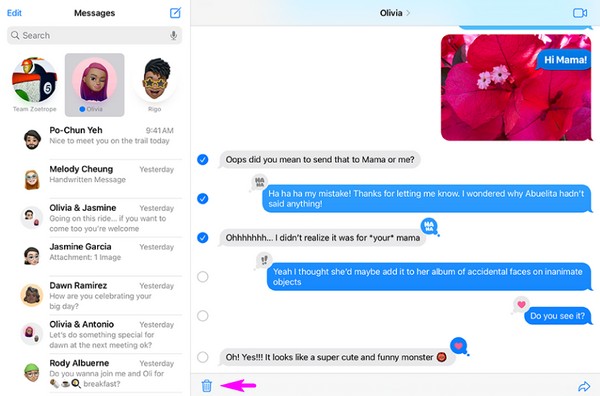 delete imessage content on messages