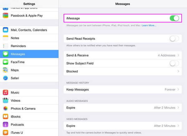 tap imessage switch to turn off