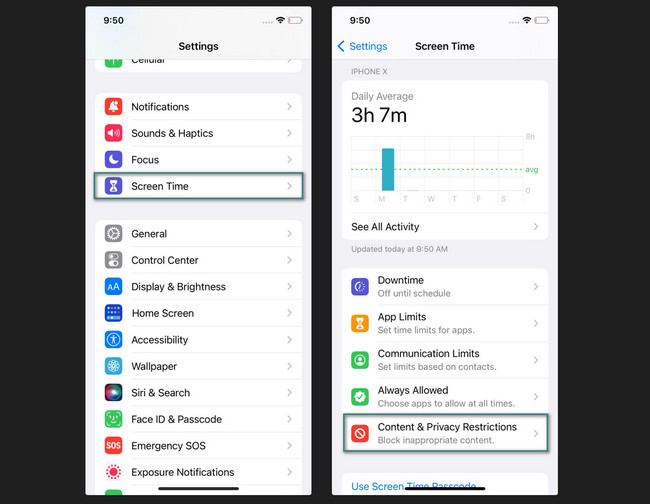open screen time on settings