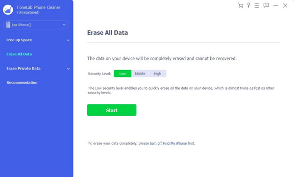 access erase all data feature