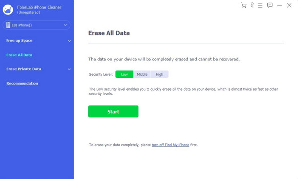 åtkomst radera all data funktion