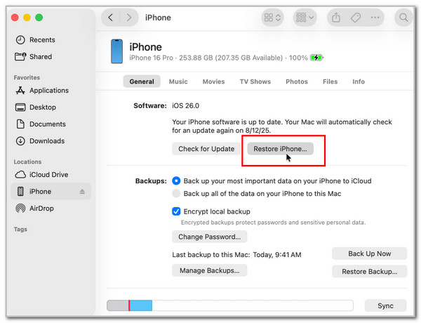 Click Restore iPhone or iPad Button
