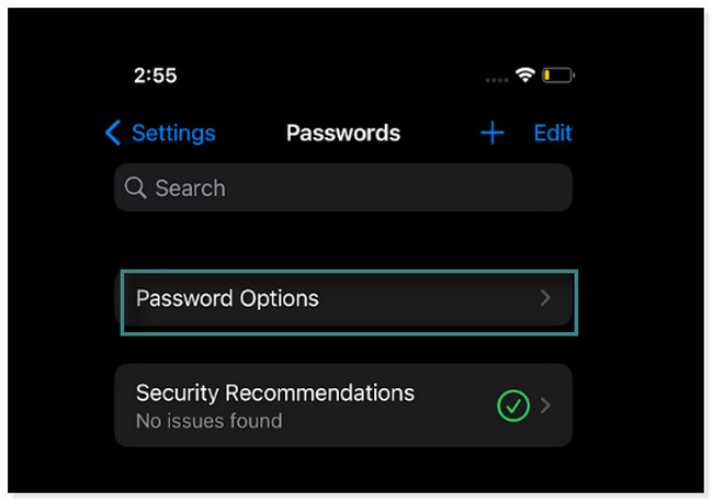tap the Password Options button