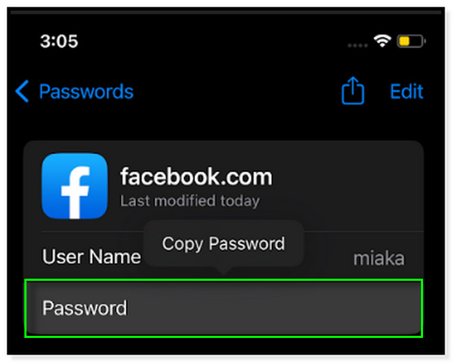 Tocca la sezione Password