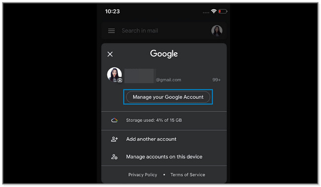 Appuyez sur le bouton Gérer votre compte Google