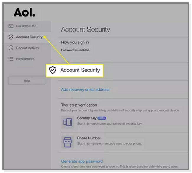 click the Account Security button
