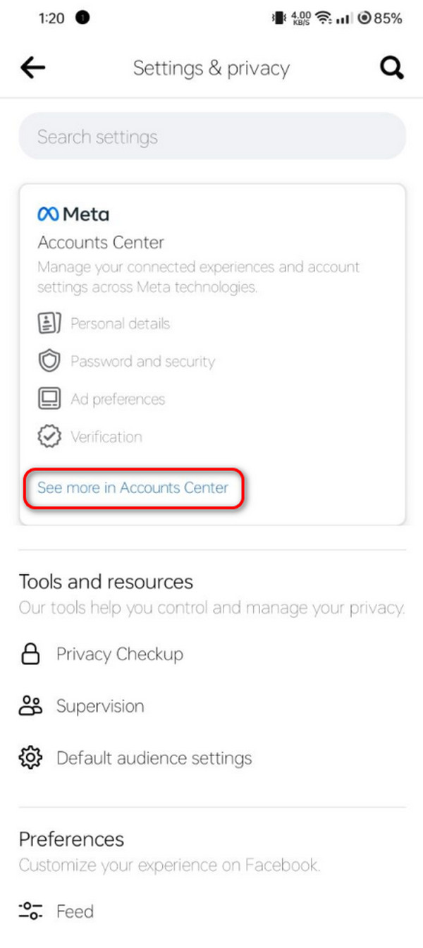 see more in accounts center