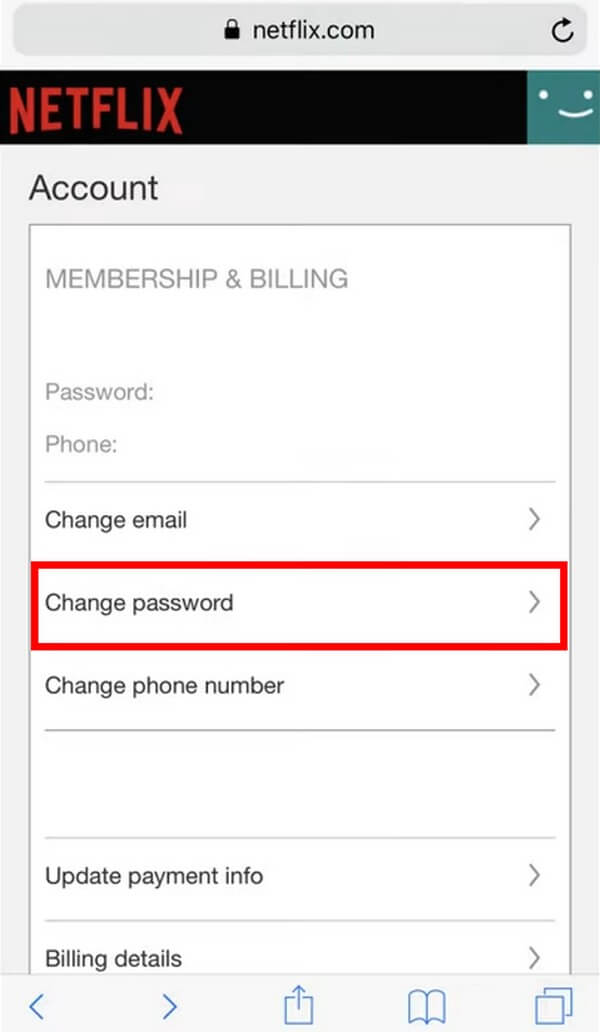 tap the Change Password tab