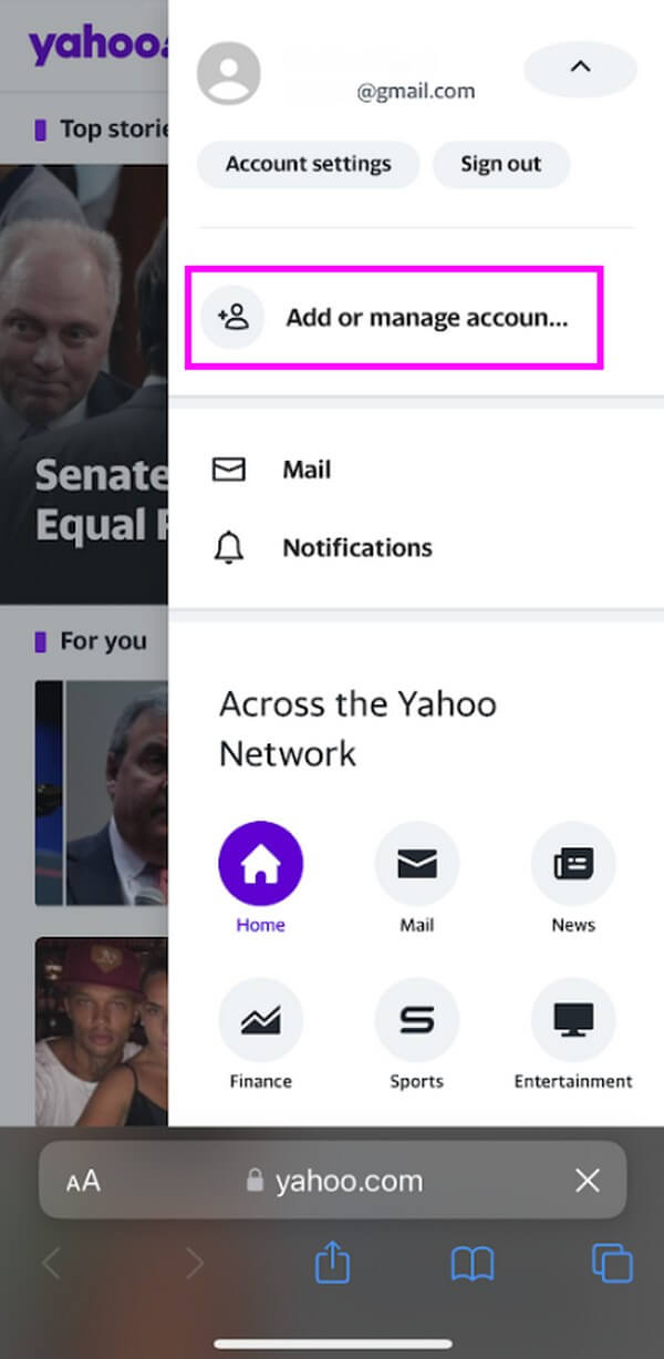 tap the Add or manage account optio