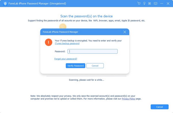 enter itunes backup password