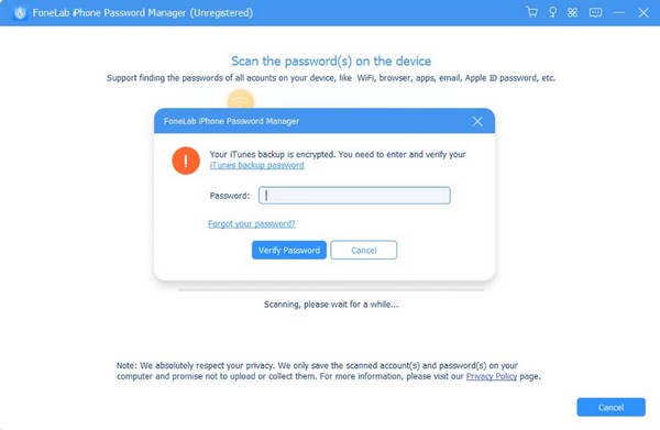 enter ituens backup password