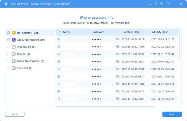 Attendez-vous à une liste de classifications de mot de passe