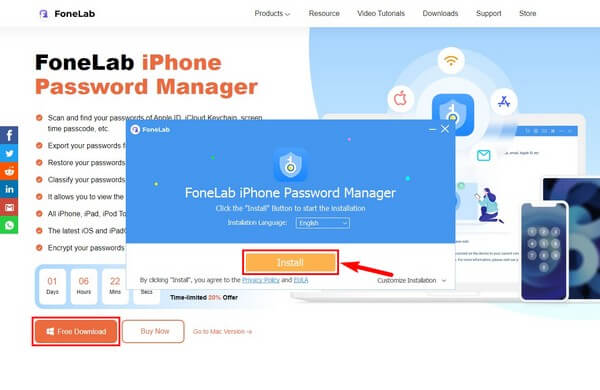 Entre no site oficial do FoneLab iPhone Password Manager