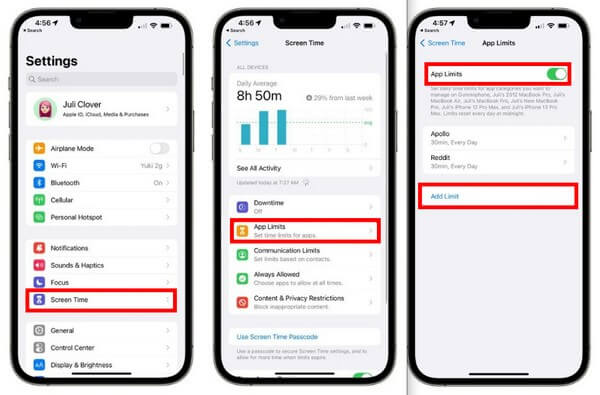 appuyez sur la fonction Screen Time