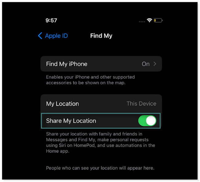 locate the Share My Location at the bottom