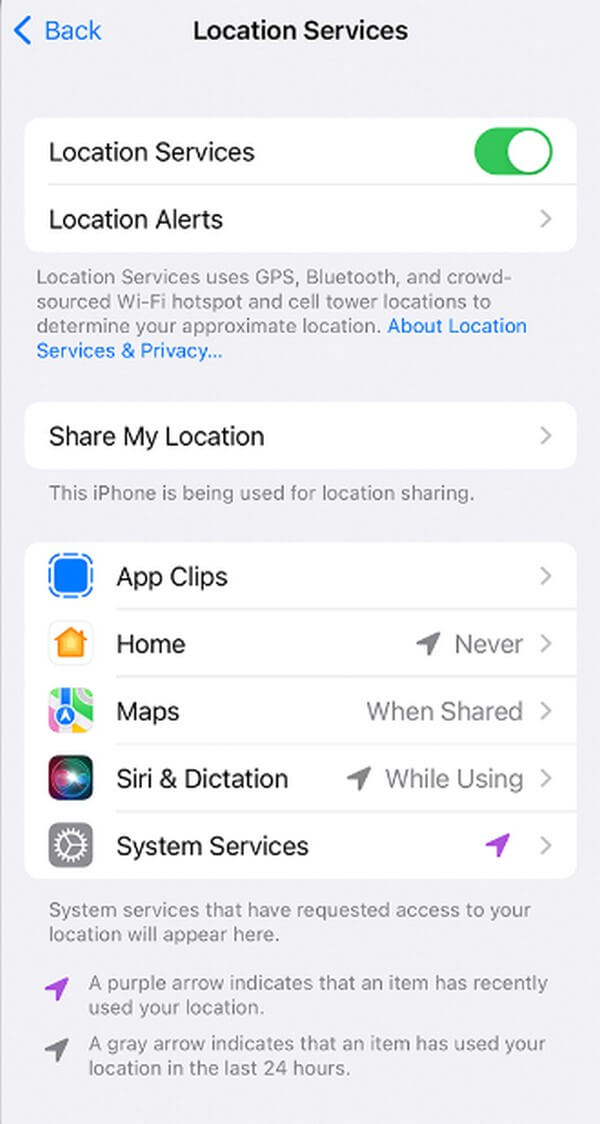 Change Location Settings on iPhone Settings App