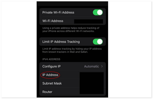 locate ip address on wifi settings
