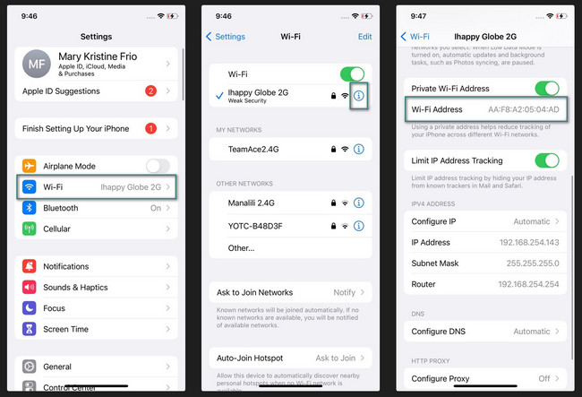 configurações de wi-fi no iphone