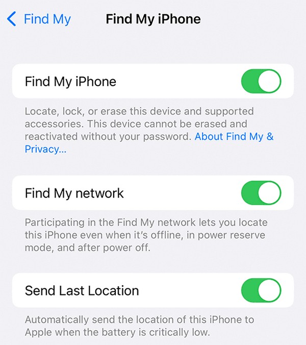fagyasztva keresse meg az iPhone-om helyét a beállításoknál