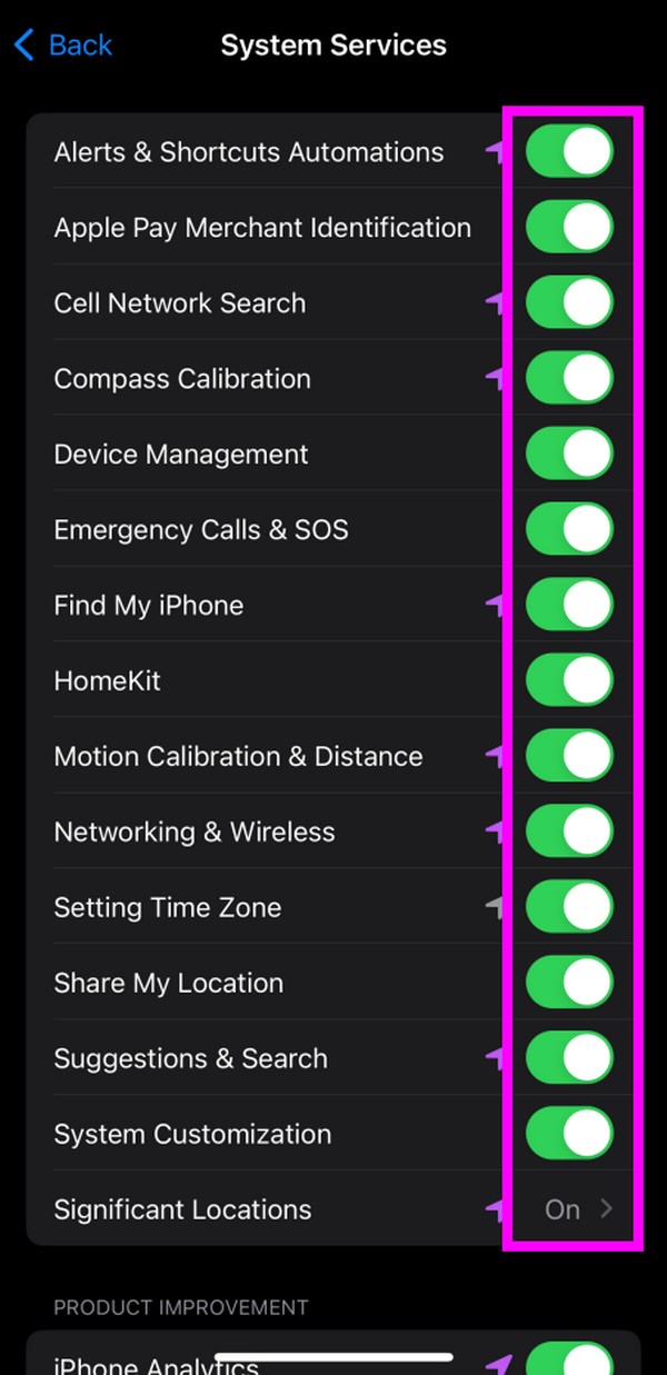 turn off location for system services