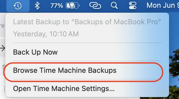 Click Browse Time Machine Backups Button