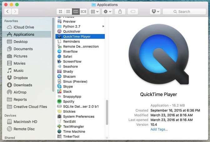 open quicktime player