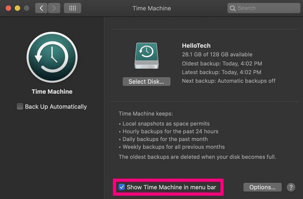 komma åt Time Machine-inställningarna