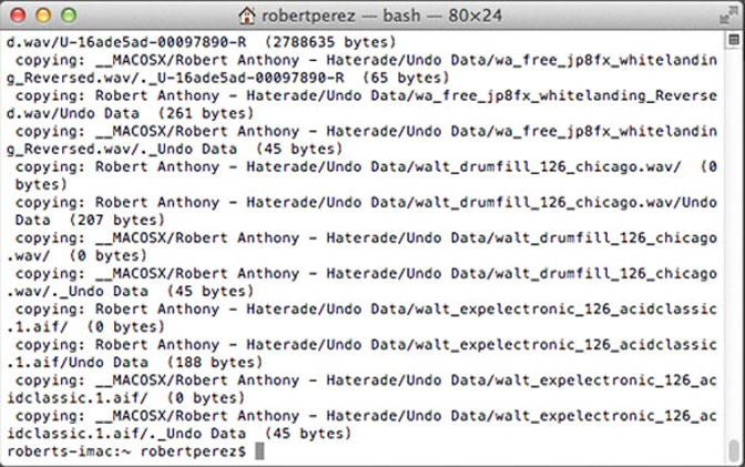 restore zip files terminal