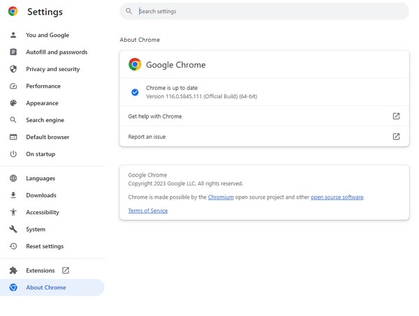 mise à jour vers la dernière version de Chrome