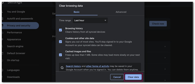 click clear data button on chrome
